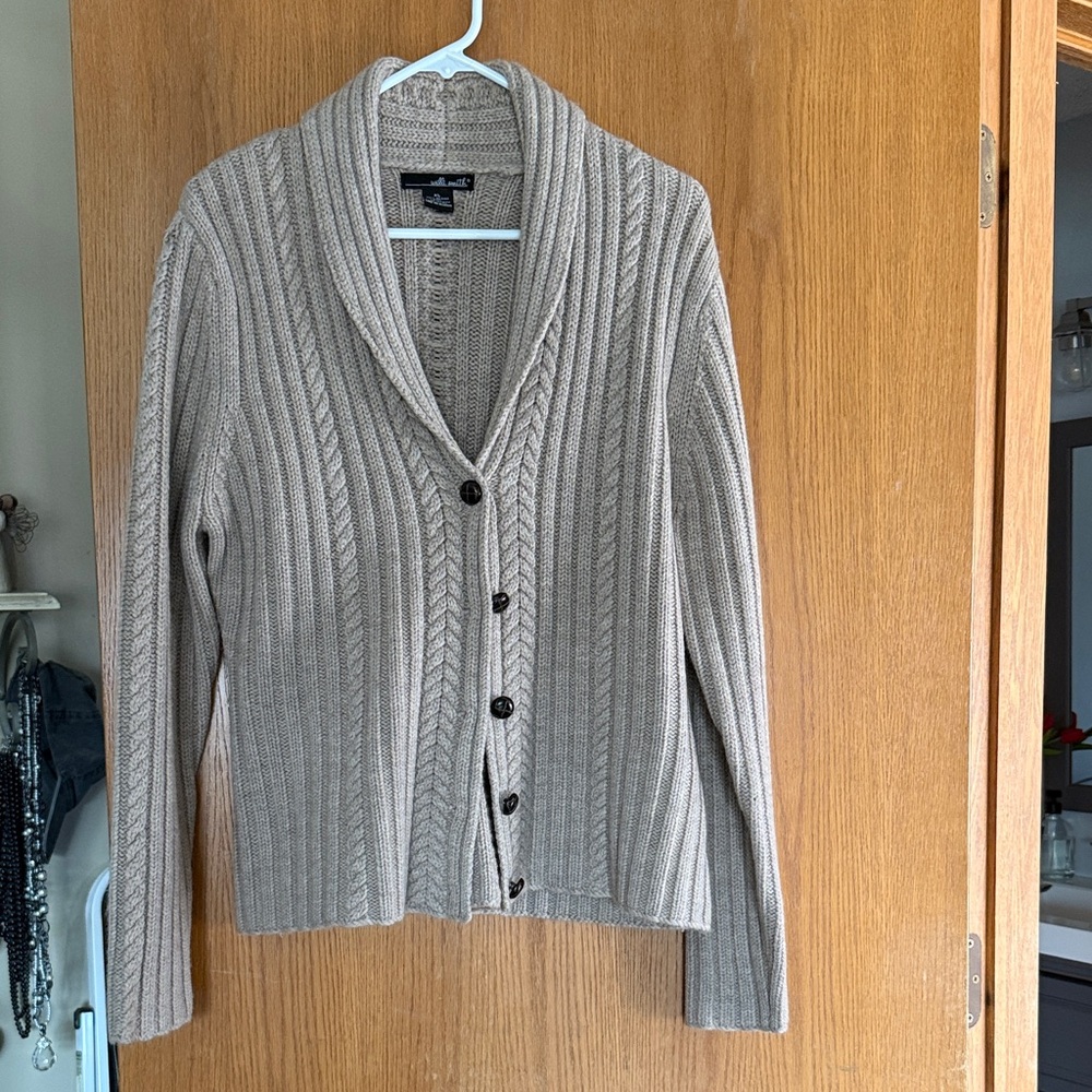 Willi Smith Ribbed Cable Shawl Collar Cardigan - Taupe, never been worn
